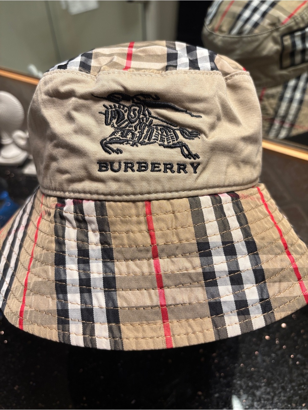 Burberry London Classic Vintage Check Bucket Hat with Embroidered Logo